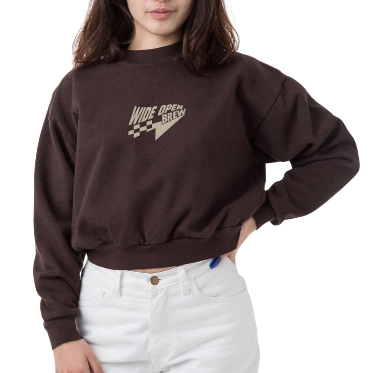 Premium Checkered Bolt Heavyweight Cropped Mock Neck – Chocolate