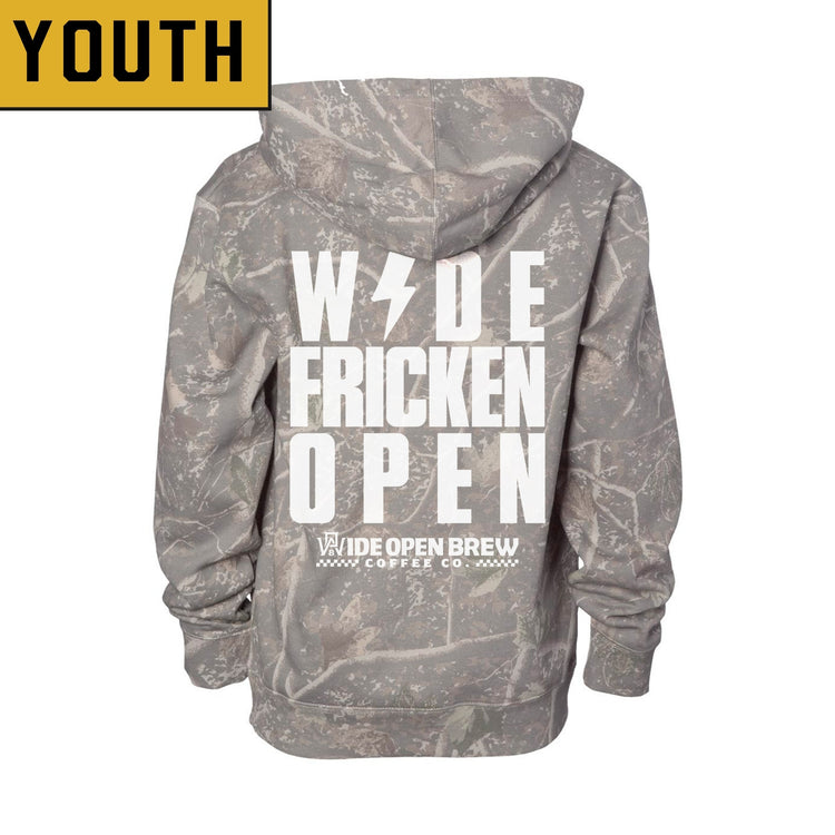 YOUTH Deadwood Camo – Wide Fricken Open Hoodie (SHIPS IN 2-3 WEEKS