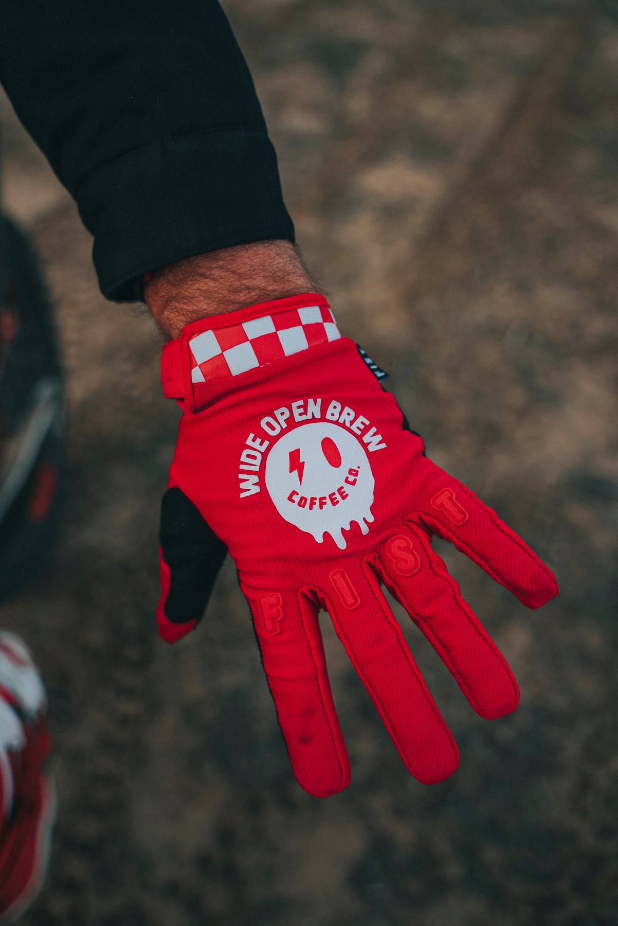 Red Smiley Gloves – Wide Open Brew